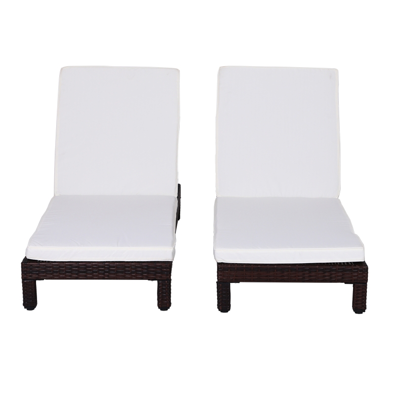 Outsunny Conjunto de 2 espreguiçadeiras de vime chaise longue com almofadas acolchoadas para jardim varanda 196x65x22cm marrom