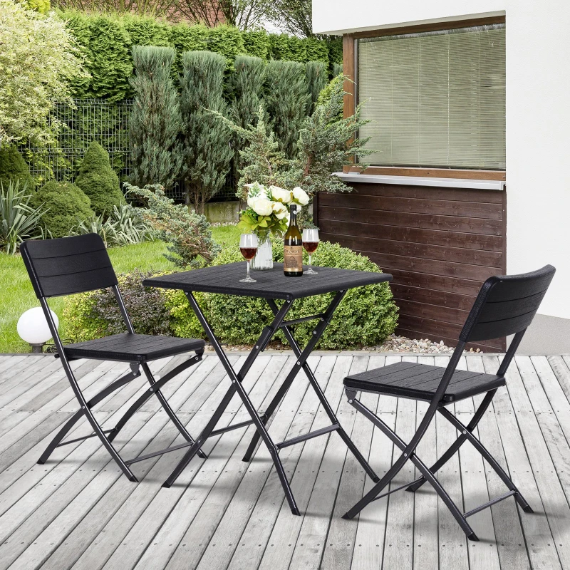 Outsunny Conjunto de Mesa e Cadeiras de Jardim Conjunto de Móveis de Exterior Dobráveis 61,6x61,6x74 cm e 57x44,5x81 cm  Preto