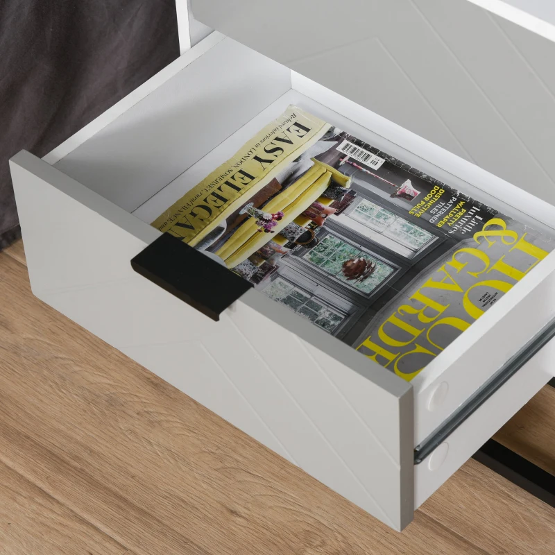 HOMCOM Mesa de cabeceira com 2 gavetas e base elevada de metal Estilo moderno e minimalista 39,5x40x48 cm Branco e cinza