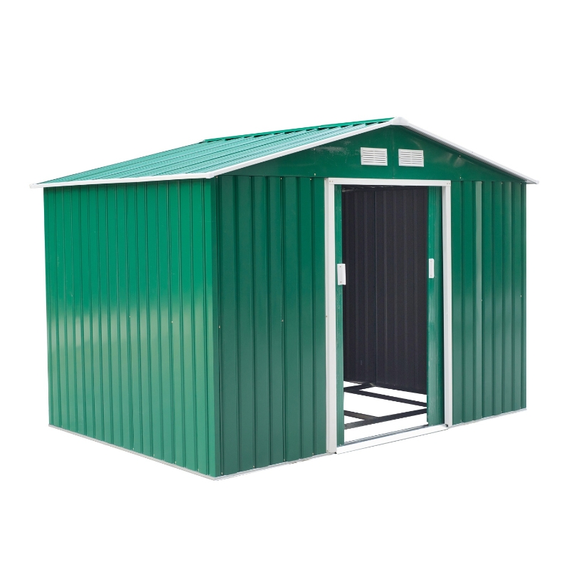 Outsunny Abrigo de Jardim Exterior 4,83m² 277x195x192cm Abrigo e Jardim Metálico para Armazenamento de Ferramentas com Base Incluída e 4 Janelas Verde Escuro