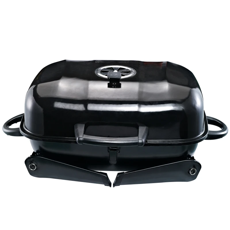 Outsunny Barbecue a Carvão Portátil Barbecue a Carvão de Mesa Compacta para Jardim Exterior Campismo 59x43x39 cm Preto