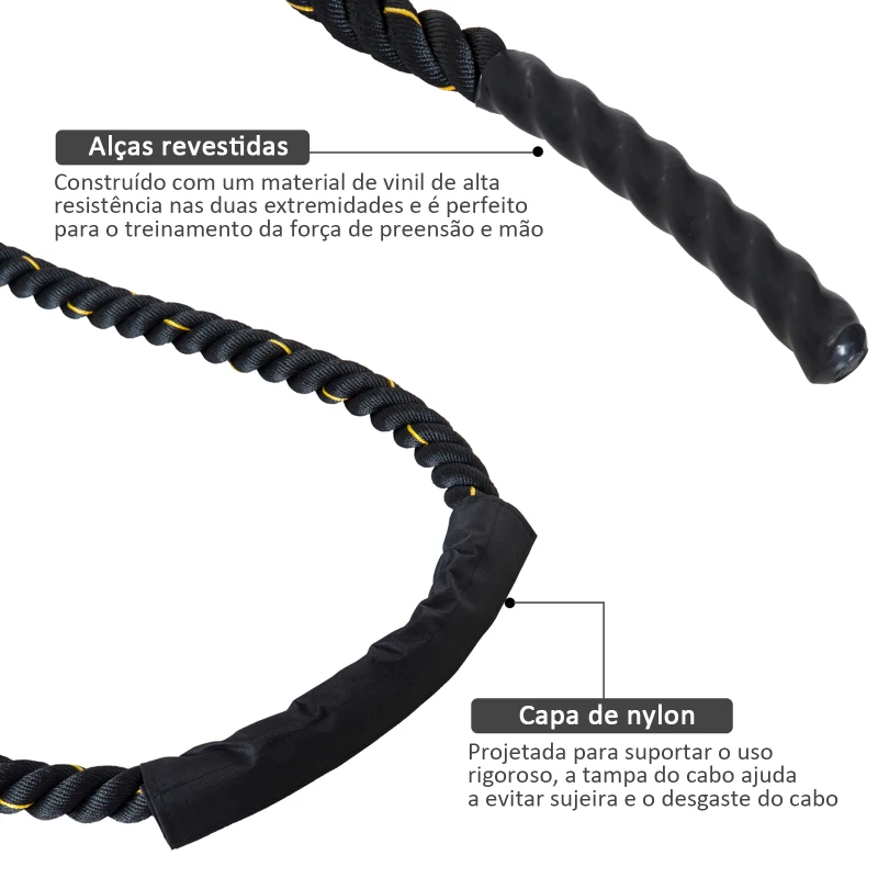 HOMCOM Corda Exercício Fitness 9kg Desporto Crossfit Ф38mm Comprimento 12m Poliéster Ultra-Resistente
