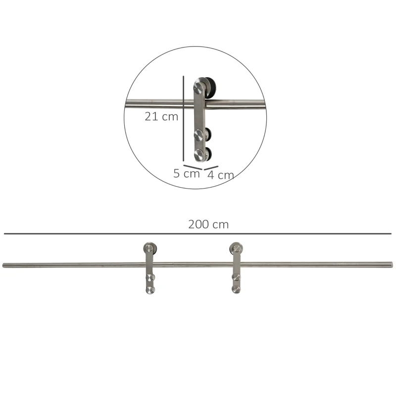 HOMCOM Acessórios para portas deslizantes Montagem de trilhos para portas deslizantes Sistema de trilhos de aço inoxidável com parafusos auto-roscantes e de expansão Ф2,5x200 cm