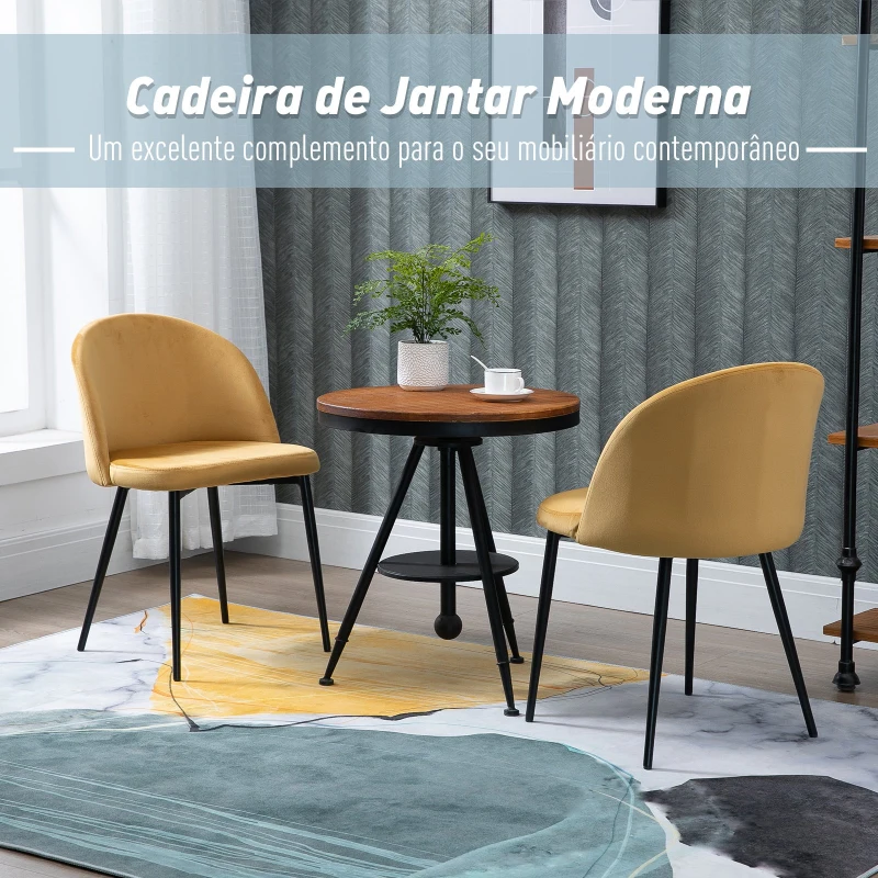 HOMCOM Conjunto de 2 Cadeiras de Sala de Jantar com Asento e Encosto Acolchoados Estofadas em Veludo 49x50x77 cm Caramelo
