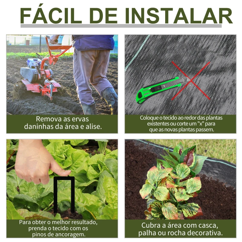 Outsunny Malha Geotêxtil 2x50 m Malha de jardim contra ervas daninhas 100 g / m² rolo de malha preto
