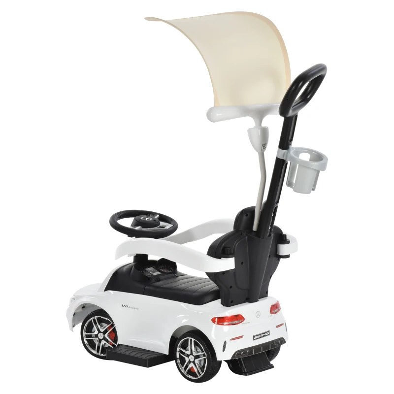 HOMCOM Carro andador para crianças acima de 1 ano Desenho 3 em 1 com buzina e capuz e suporte para copos 84x40x83 cor Branco