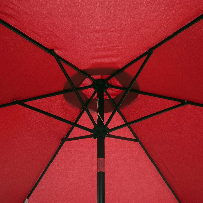 Outsunny Chapéu de Sol de Jardim Ø270x235cm Chapéu de Sol de Alumínio Reclinável com Manivela e 6 Hastes para Terraço Exterior Balcão Vermelho Escuro