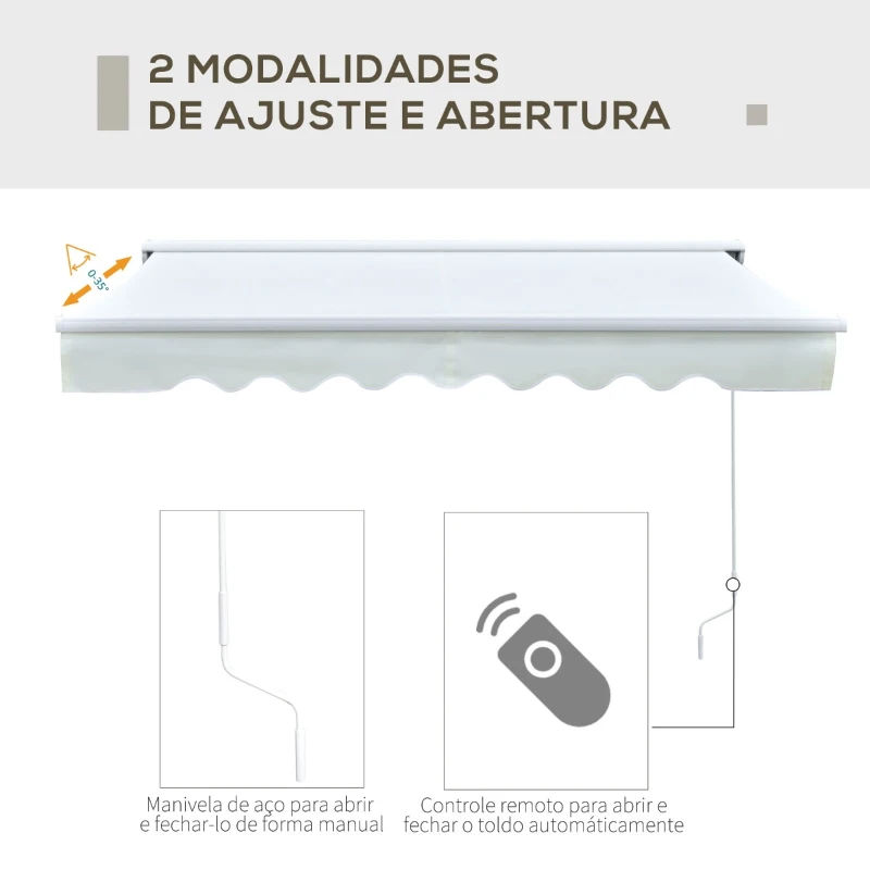 Outsunny Toldo Retrátil de Parede 250x200cm com Manivela e Controle Remoto LED Ângulo Ajustável para Exterior Varanda Jardim Terraço Alumínio Branco
