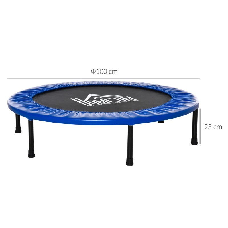 HOMCOM Cama Elástica Fitness Ø100cm Trampolim de Aço com 36 Molas Protetor de Borda Incluido para Treinamento Interior Carga 100kg Preto e Azul
