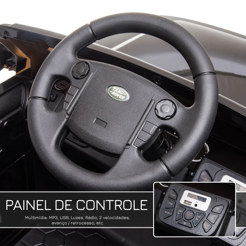 HOMCOM Carro Elétrico para Crianças de 3-6 Anos com Licença de  Land Rover Controle Remoto 102,5x69x55,4 cm Preto