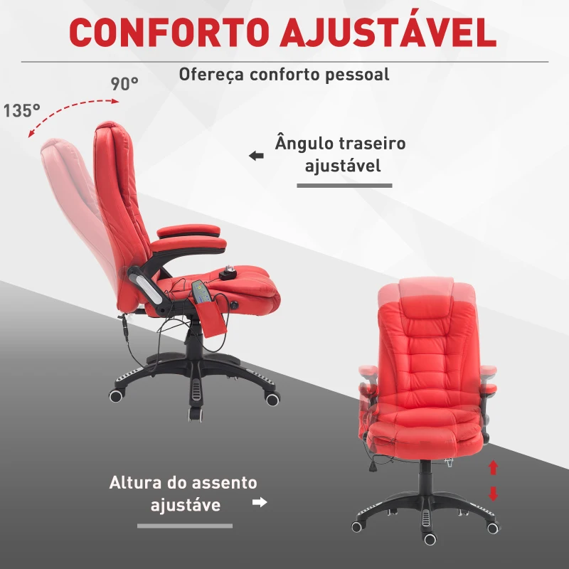 HomCom Cadeira de Escritório e de Secretária tipo Poltrona Giratória Reclinável e Elevável - Cor: Vermelho - 62x68x111-121 cm