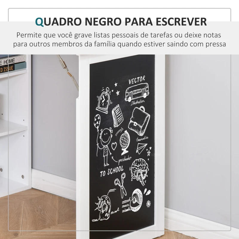 HOMCOM Secretária Dobrável com Prateleira Quadro Preto e Várias Estantes Conversíveis ​​98x51x153 cm Branco