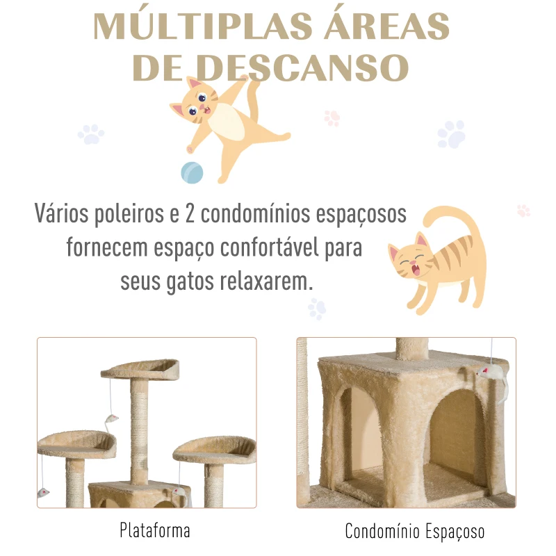 PawHut Arranhador para Gatos Centro de Atividade com Poste Cor: Bege - 60 x 50 x 180 cm