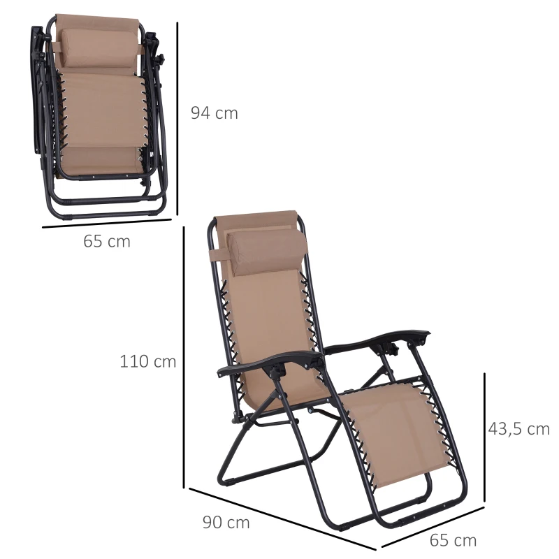 Outsunny Espreguiçadeira dobrável de jardim Cadeira de gravidade zero Poltrona de praia relaxante Textilene Estrutura de aço Carga 120kg 90x65x110 cm Bege