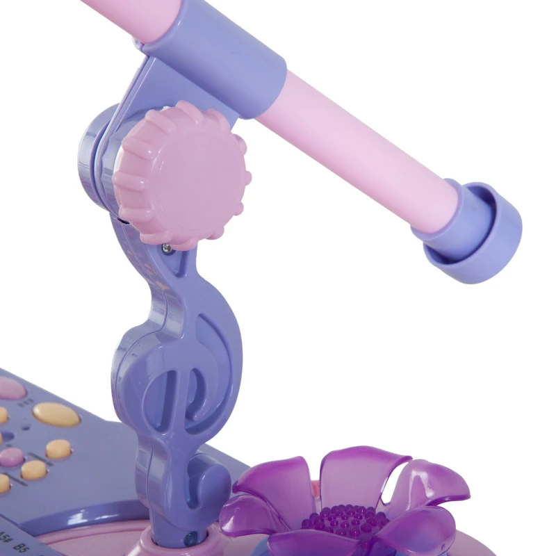 HOMCOM Piano Infantil 37 Teclas Teclado Eletrônico Brinquedo Educacional para Crianças + 3 Anos com Microfone Banco de Luzes e 22 Canções USB/MP3 Karaokê Rosa