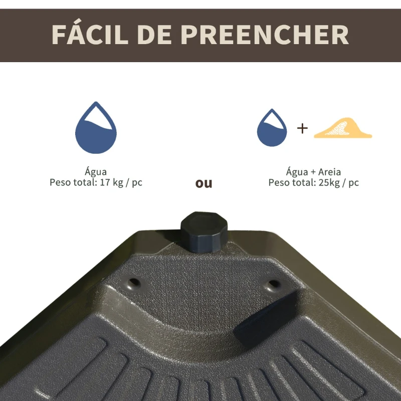 Outsunny Base para Chapéu de Sol em 4 Partes Recarregável com Areia ou Água Desmontável para Jardim Pátio Ar Livre 100x100x10,5cm Marrom