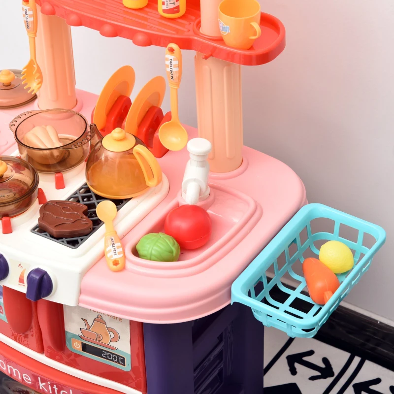 HOMCOM  Brinquedo de cozinha para crianças acima de 3 anos Cozinha infantil Jogo de interpretação de papéis Inclui 51 peças Utensílios com efeitos de luz e música 71,5x35x85,5 cm Multicolor