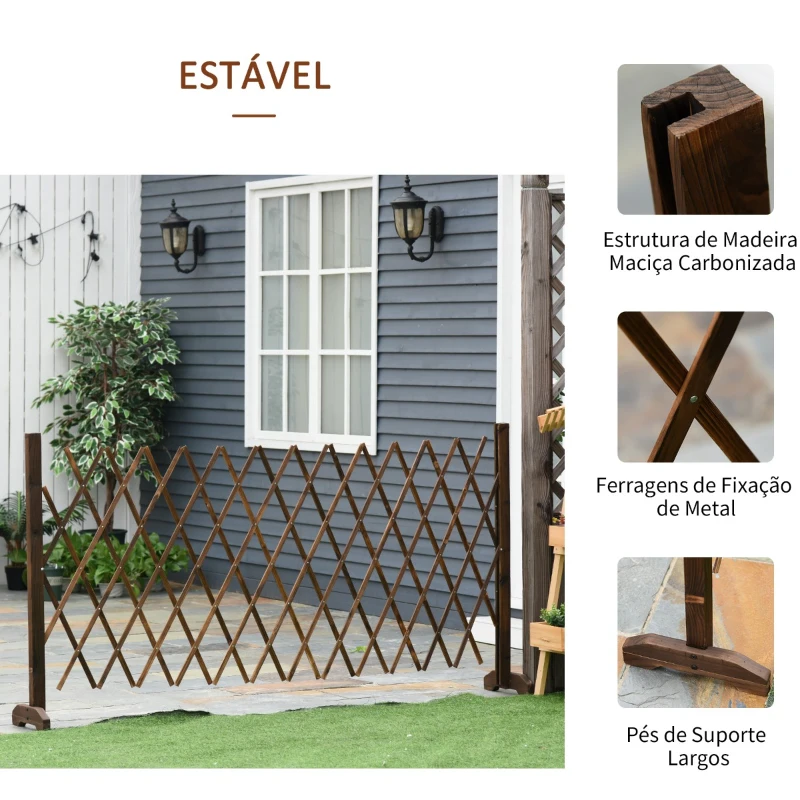 Outsunny Cerca de Madeira Extensível Barreira de Segurança para Cães Retrátil Multiuso para Decoração de Jardim Pátio 225x30x106cm Marrom