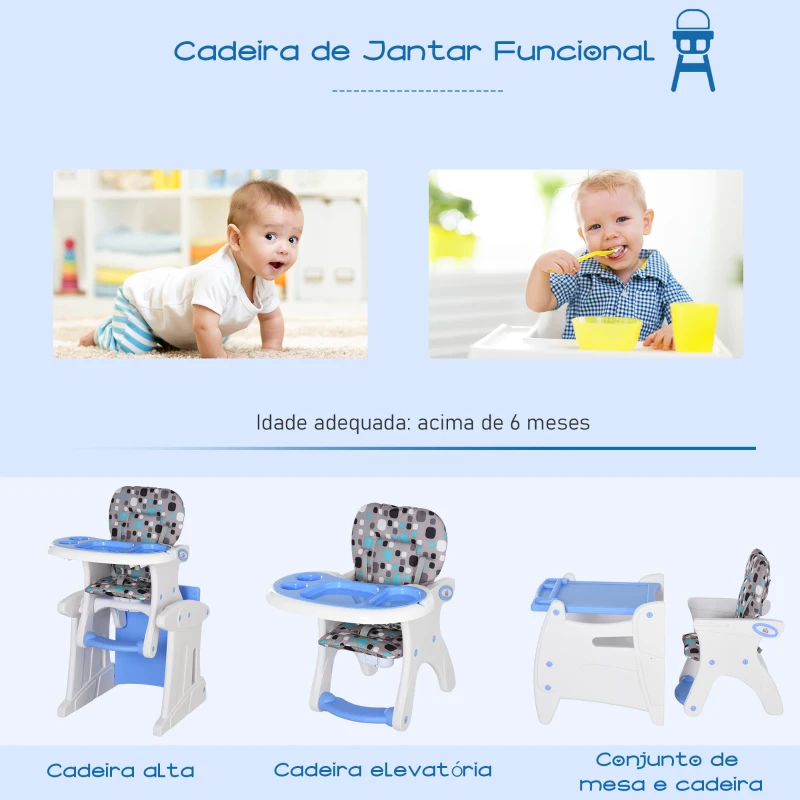HOMCOM Cadeira para bebês acima de 6 meses 3 posições ajustáveis Acolchoado 57x59x105 cm azul