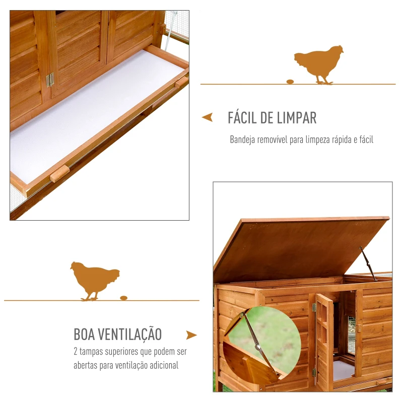 PawHut Galinheiro Exterior de Madeira Casa para Galinhas Gaiola para  Animais de estimação 168x110,5x101,5 cm