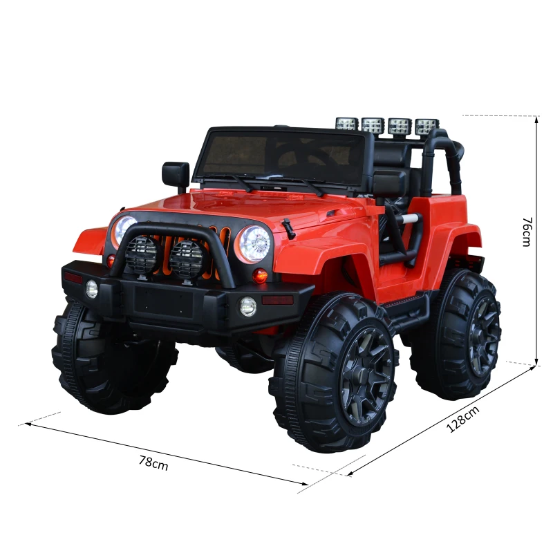 HOMCOM Carro Elétrico Jeep com Controlo Remoto MP3 Luzes e Sons Abertura da Porta Bateria 12V Carga Máxima 30kg 128x78x76cm vermelho