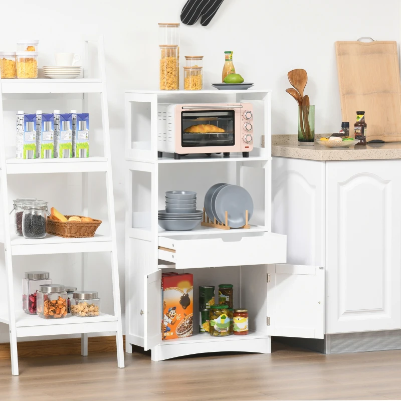 Kleankin Armário para Banheiro com 3 Prateleiras Gaveta e 2 Portas Móvel de Armazenamento para Cozinha, Sala de estar Dormitório 60x33x122,5cm Branco