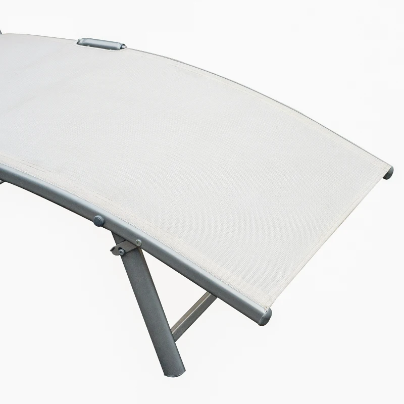 Outsunny Espreguiçadeira Dobrável de Jardim com Encosto Ajustável em 7 Posições Apoio para a Cabeça 137x63,5x100,5cm Creme