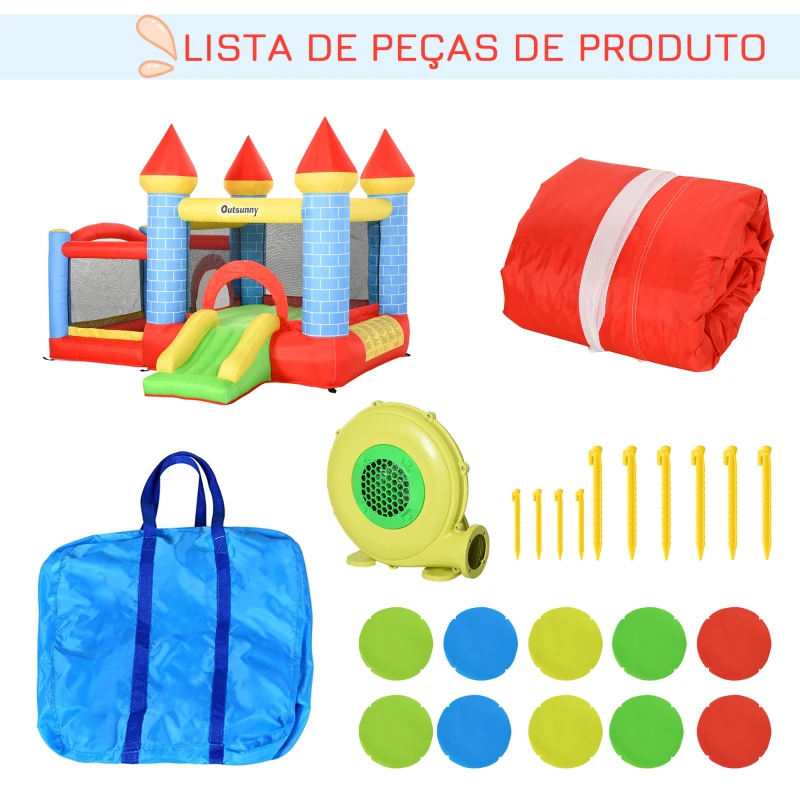Outsunny Castelo inflável infantil com escorrega cama de salto insuflador e bolsa de transporte para interior e exterior 280x260x210 cm Multicolor
