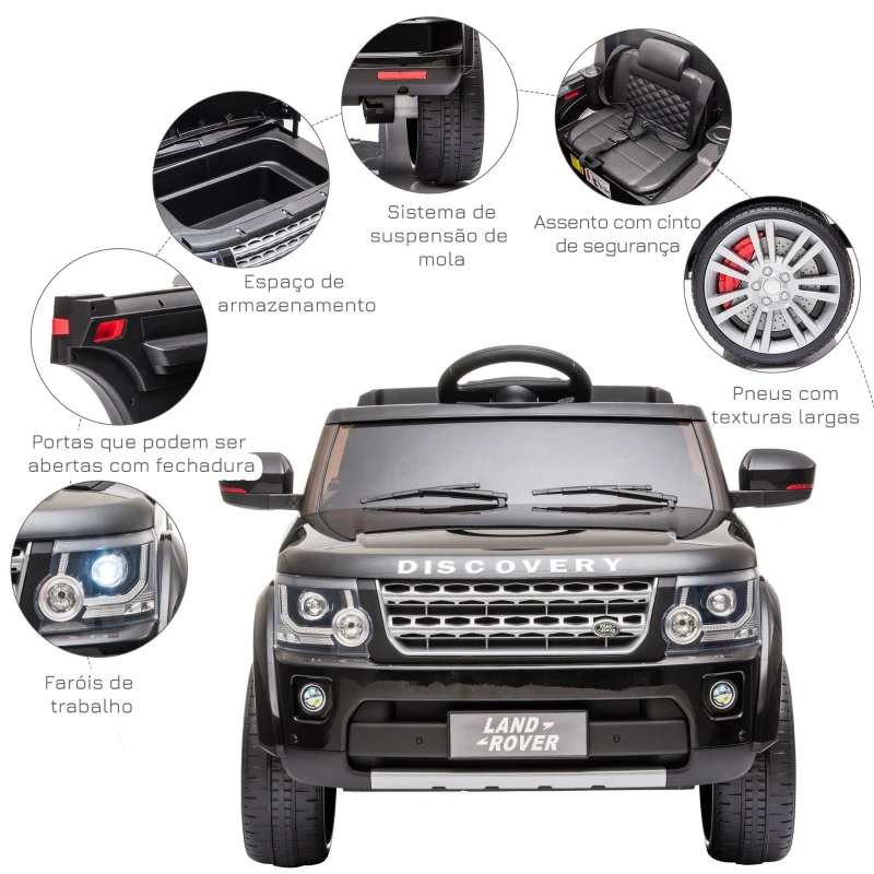 HOMCOM Carro Elétrico para Crianças de 3-6 Anos com Licença de  Land Rover Controle Remoto 102,5x69x55,4 cm Preto