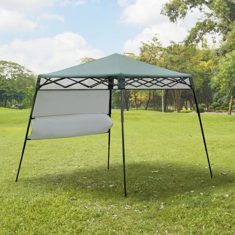 Outsunny Tenda Dobrável 220x220x208 cm com Proteção UV Altura ajustável de 2 niveis Tecido Oxford com estrutura de aço Lateral e Bolsa de Transporte Verde