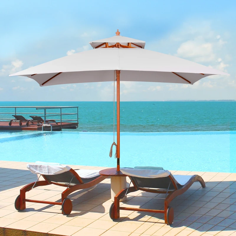 Outsunny Chapéu de Sol de Jardim com Teto Duplo Sistema de Polia Toldo de Poliéster Impermeável 300x300x297cm Cinza Claro