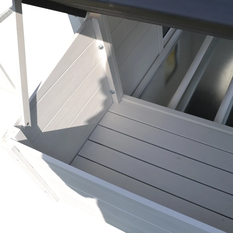 PawHut Galinheiro de Madeira para Exterior Gaiola para Galinhas de 2 Níveis 166x120x112cm com Cercado de Arame Caixa Ninho Bandeja Removível e Rampa Cinza e Branco