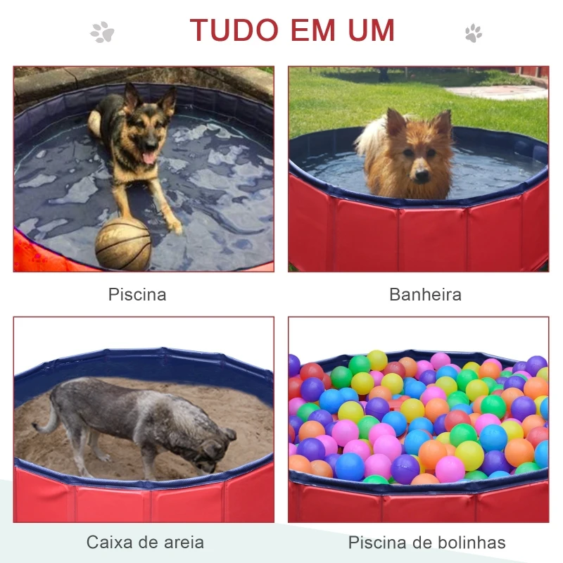 PawHut Piscina Dobrável para Cães Ø80x20 cm Banheira Portátil para Animais de Estimação Antiderrapante PVC Multiusos Cor Vermelha