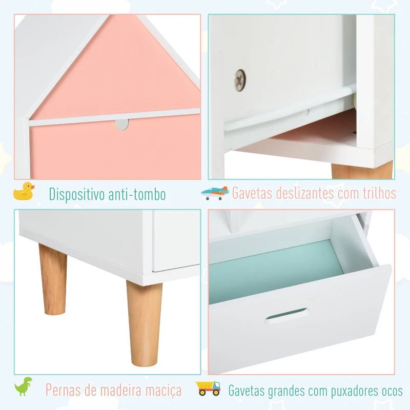 HOMCOM Estante Infantil de madeira com 4 prateleiras 1 gaveta compacta 50x30x142 cm Branco