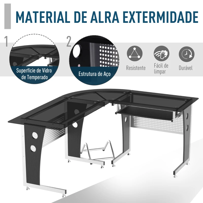 HomCom Secretária de Vidro para Computador de Canto em Forma de “L”