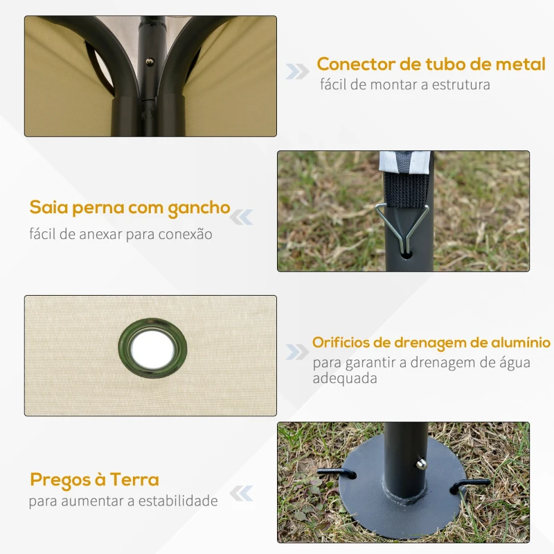 Outsunny Pégola de Jardim 3,5x3,5m com teto duplo e 8 orifícios de drenagem para festas jardim Bege
