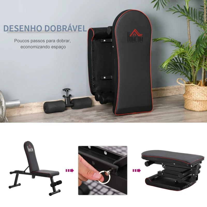 HOMCOM Banco de peso dobrável com altura ajustável e ângulo do encosto ajustável de 6 níveis para Elevação abdômen 130x37x45-108 cm preto