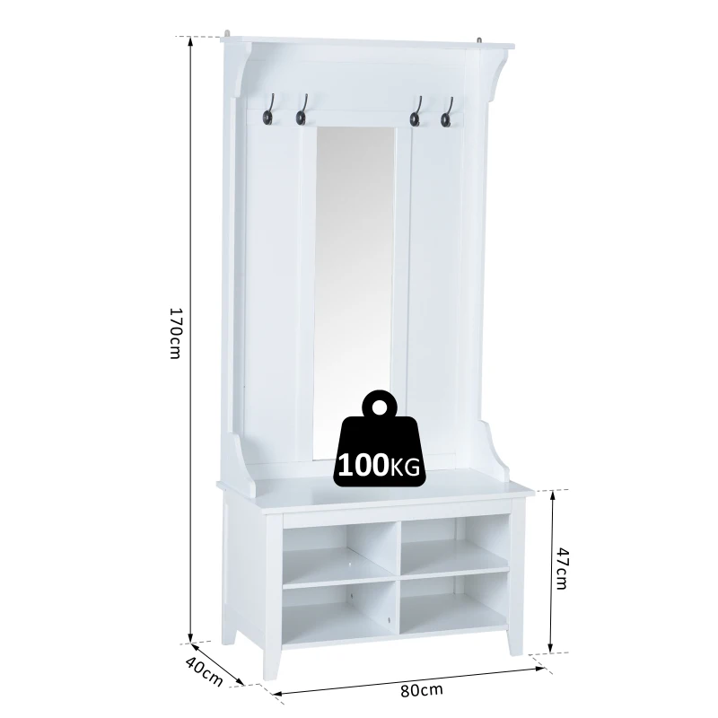 HOMCOM Conjunto de Móveis de Entrada Recebedor Corredor Kit 3 Peças Cabide Espelho Banco Sapateira com Prateleiras 80x40x170cm Madeira