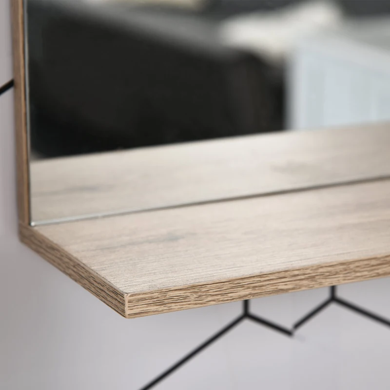 HOMCOM Armário de banheiro com espelho montado na parede com 1 porta e prateleira ajustável Estilo moderno 57x14,2x49,2 cm Carvalho e cinza