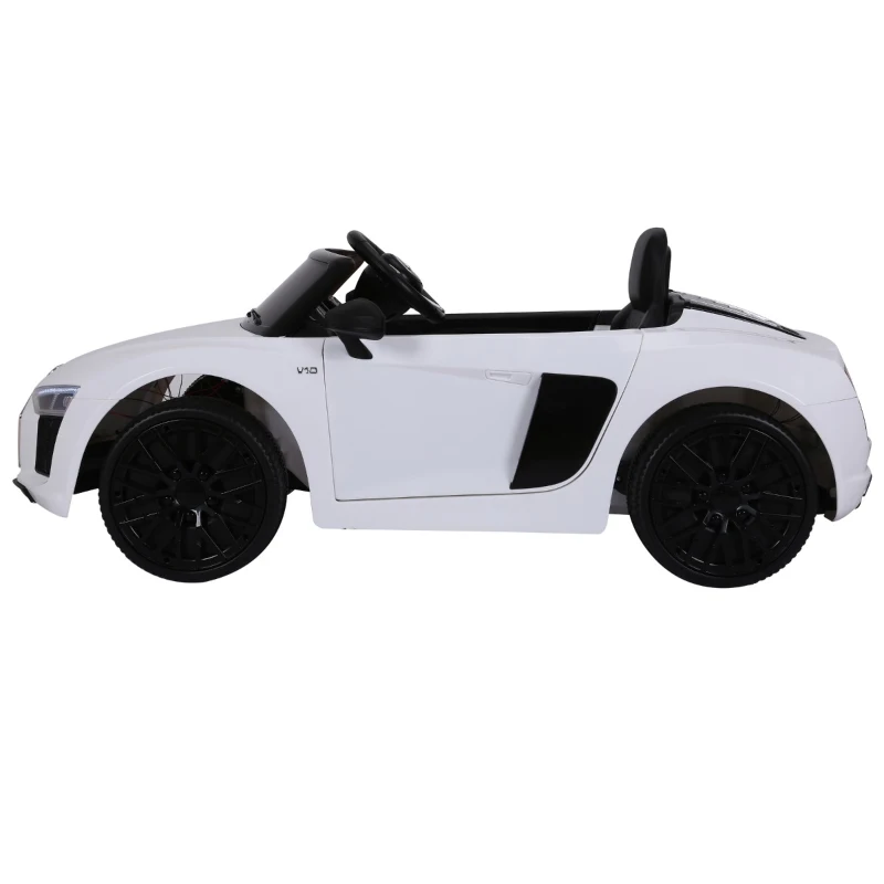 HOMCOM Carro Elétrico para Crianças acima de 3 anos Audi R8 com Controle a Distância MP3 USB Luzes e Sons Abertura da Porta 123x71x49cm Carga 30kg Branco