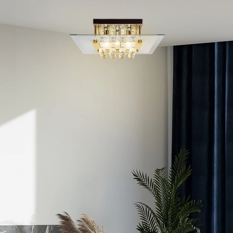 HOMCOM Lâmpada de teto de cristal K9 para lâmpadas G9 máx. 40W  Lâmpada de cristal LED moderna para quarto Sala de estar Aço inoxidável 40x40x16 cm Prata