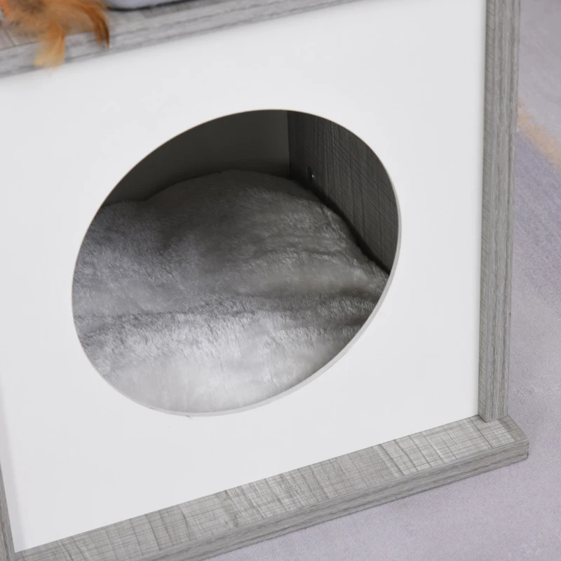 PawHut Arranhador para Gatos 59x39x62 cm de 3 Níveis com Poste de Arranhar Caverna Almofadas Amovíveis e Bolsa de Brinquedo Cinza