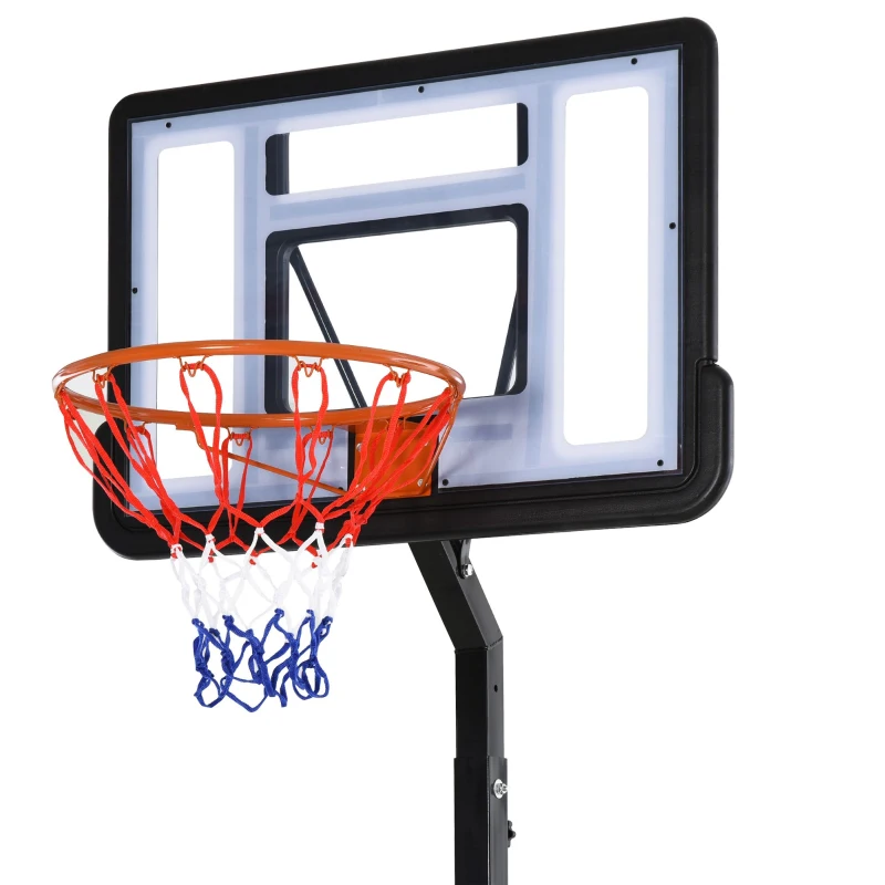 HOMCOM Tabela de Basquetebol Portátil Ajustável em Altura com Base Recarregável para Crianças e Adultos 86x165x302-352 cm Preto