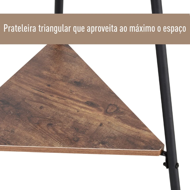 HOMCOM Cabide de Pé Metálico com 6 Ganchos e Prateleiras Cabide de Pé para Pendurar Roupas Bolsas Chapéus 46x52x182 cm Preto e Madeira