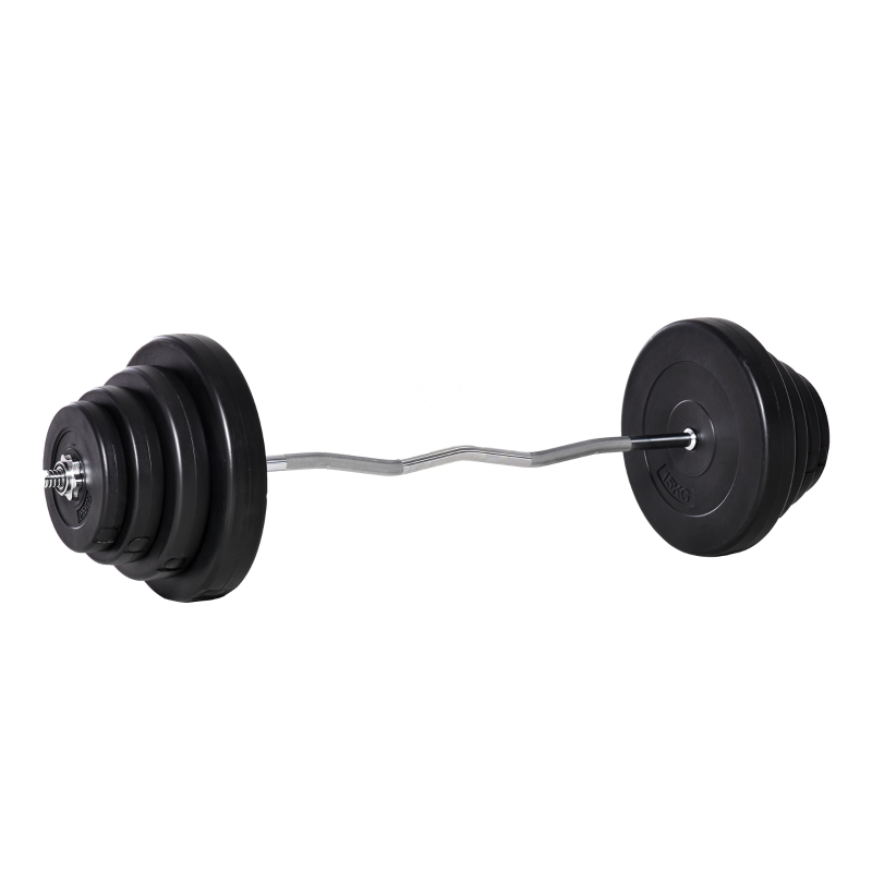 HOMCOM Barra de Pesos Curvada com 8 Discos de Peso Intercambiáveis até 70kg de Aço para Treinamento Culturismo em Academia Casa 140x38,5x38,5cm Preto