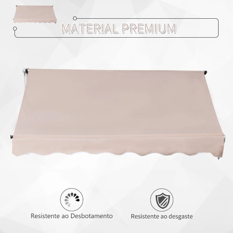 Outsunny Toldo Manual Retrátil 200x150 cm com Manivela de Alumínio Ângulo Ajustável Proteção Solar para Varanda Jardim Pátio Branco
