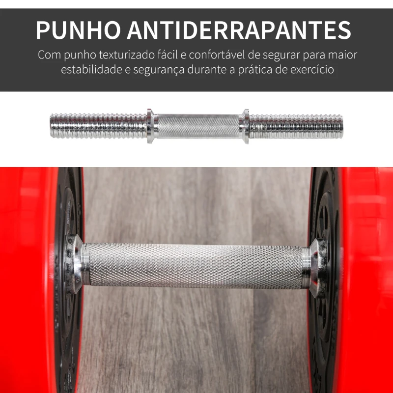 HOMCOM Conjunto de Halteres 30kg Ajustáveis 2 em 1 com Barras e Extensor para Treinamento de Força Levantamento de Pesos para Casa Academia Preto e Vermelho