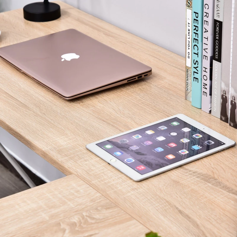 Vinsetto Secretária de Canto Mesa de Computador em Forma de L com Estrutura de Aço 142x142x76cm Natural e Branco