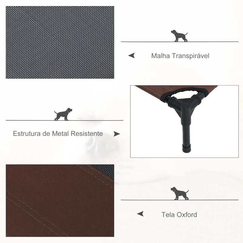 PawHut Cama Elevada para Cães Cama de Animais de Estimação com Malha Transpirável e Tecido Oxford para Exterior Interior Ar Livre Jardim Terraço 92x76x18cm Marrom