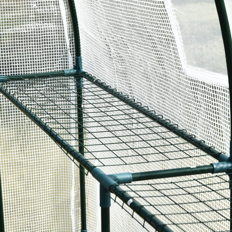 Outsunny Estufa com prateleiras portas e janela colocar na parede 200x100x215 cm Branco